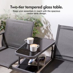 Vonhaus Love Seat For Garden, Grey 2 Seater Textilene Jack & Jill Loveseat, Patio & Companion Set For Outdoor & Terrace, Paris - thumbnail 3