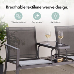 Vonhaus Love Seat For Garden, Grey 2 Seater Textilene Jack & Jill Loveseat, Patio & Companion Set For Outdoor & Terrace, Paris - thumbnail 4