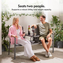 Vonhaus Love Seat For Garden, Grey 2 Seater Textilene Jack & Jill Loveseat, Patio & Companion Set For Outdoor & Terrace, Paris - thumbnail 5