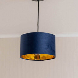 Valuelights Reni Navy Velvet & Gold Inner Drum Ceiling Lamp Shade And Bulb (D)25Cm - thumbnail 2