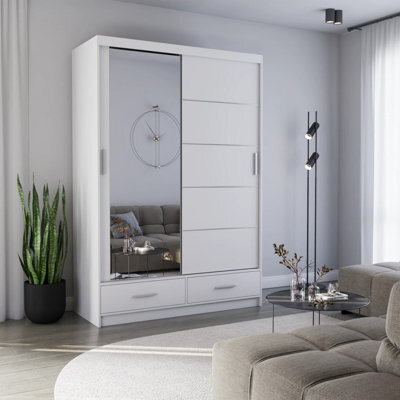 Florence Multi Purpose Wardrobe Storage Unit With Hanging Rail And Shelving Modern Design White With Mirror - image 1