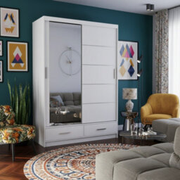 Florence Multi Purpose Wardrobe Storage Unit With Hanging Rail And Shelving Modern Design White With Mirror - thumbnail 2