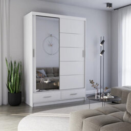 Florence Multi Purpose Wardrobe Storage Unit With Hanging Rail And Shelving Modern Design White With Mirror - thumbnail 1