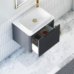 Royal Bathrooms Avenza 600mm Matt Obsidian Black Wall Hung Bathroom Countertop Vanity Unit 1 Drawer With Qubix Basin - thumbnail 5