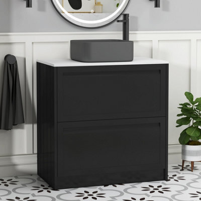 Royal Bathrooms Royal Bathroom Elmore 800mm Matt Nocturne Black Freestanding Countertop Bathroom Vanity Unit 2 Drawer With Art Square Basin - image 1