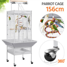 Yaheetech White Metal Bird Cage With Playtop And Casters - thumbnail 4