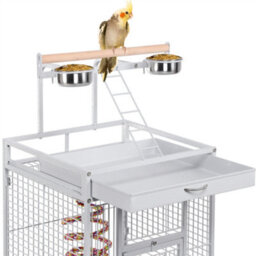 Yaheetech White Metal Bird Cage With Playtop And Casters - thumbnail 8