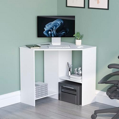 Vida Designs Hetton Computer Desk Corner 2 Shelves Home Office Laptop Pc Table Gaming Study Learning Station Work Furniture White