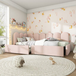 Btm Upholstered Day Bed With Storage Drawers 3Ft Single Sofa Bed 90 X 190 Cm Velvet Pink No Mattress - thumbnail 9