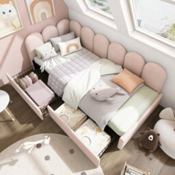 Btm Upholstered Day Bed With Storage Drawers 3Ft Single Sofa Bed 90 X 190 Cm Velvet Pink No Mattress - thumbnail 7
