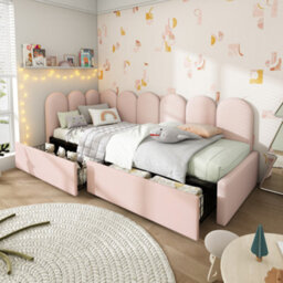Btm Upholstered Day Bed With Storage Drawers 3Ft Single Sofa Bed 90 X 190 Cm Velvet Pink No Mattress