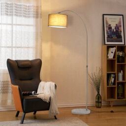 Komore Modern Arched Floor Light Grey Fabric Standing Light,marble Base - thumbnail 4