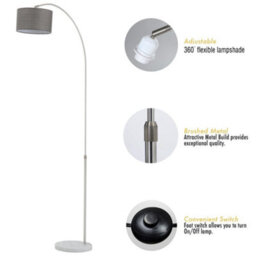 Komore Modern Arched Floor Light Grey Fabric Standing Light,marble Base - thumbnail 5