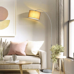 Komore Modern Arched Floor Light Grey Fabric Standing Light,marble Base - thumbnail 3