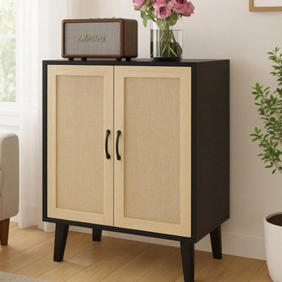 Black Modern Wood Storage Cabinet With Shelf 2 Doors Sideboard Buffe - image 1