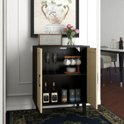 Black Modern Wood Storage Cabinet With Shelf 2 Doors Sideboard Buffe - thumbnail 6