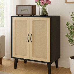 Black Modern Wood Storage Cabinet With Shelf 2 Doors Sideboard Buffe - thumbnail 1