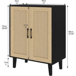 Black Modern Wood Storage Cabinet With Shelf 2 Doors Sideboard Buffe - thumbnail 2