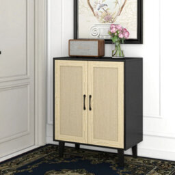 Black Modern Wood Storage Cabinet With Shelf 2 Doors Sideboard Buffe - thumbnail 3