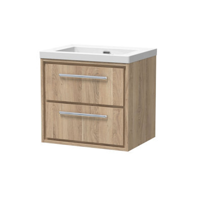 Hudson Reed Lille Wall Hung Two Drawer Contemporary Vanity Unit With Basin In Bleached Oak, 613 X 462mm - image 1