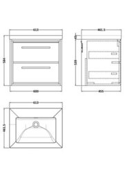 Hudson Reed Lille Wall Hung Two Drawer Contemporary Vanity Unit With Basin In Bleached Oak, 613 X 462mm - thumbnail 3