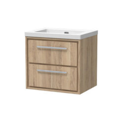 Hudson Reed Lille Wall Hung Two Drawer Contemporary Vanity Unit With Basin In Bleached Oak, 613 X 462mm - thumbnail 2