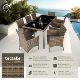 Tectake Garden Furniture Set Almansa - 8 Chairs, Dining Table, With Protective Cover - Nature/dark Grey - thumbnail 2