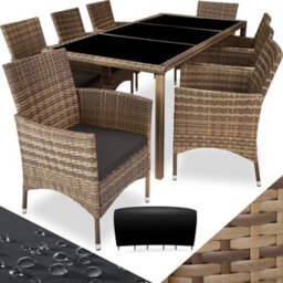 Tectake Garden Furniture Set Almansa - 8 Chairs, Dining Table, With Protective Cover - Nature/dark Grey