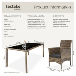 Tectake Garden Furniture Set Almansa - 8 Chairs, Dining Table, With Protective Cover - Nature/dark Grey - thumbnail 6