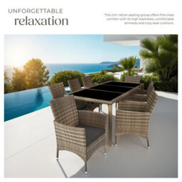 Tectake Garden Furniture Set Almansa - 8 Chairs, Dining Table, With Protective Cover - Nature/dark Grey - thumbnail 4