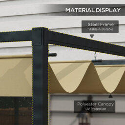 Outsunny 3X2M Metal Pergola Gazebo Patio Sun Shelter Retractable Canopy Khaki - thumbnail 4