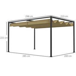 Outsunny 3X2M Metal Pergola Gazebo Patio Sun Shelter Retractable Canopy Khaki - thumbnail 3
