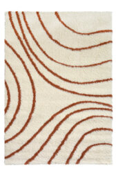 Melrose Shaggy Iso Ivory Patterned Orange Wave Lines Indoor Large Area Rug 160/230Cm - thumbnail 4