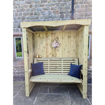 Churnet Valley Garden Furniture Ltd Four Seasons 3 Seater Arbour - Timber - L85 X W170 X H205 Cm - Minimal Assembly Required - Set Of Waterproof Cushions Included - image 1