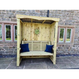 Churnet Valley Garden Furniture Ltd Four Seasons 3 Seater Arbour - Timber - L85 X W170 X H205 Cm - Minimal Assembly Required - Set Of Waterproof Cushions Included - thumbnail 2