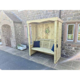 Churnet Valley Garden Furniture Ltd Four Seasons 3 Seater Arbour - Timber - L85 X W170 X H205 Cm - Minimal Assembly Required - Set Of Waterproof Cushions Included - thumbnail 3