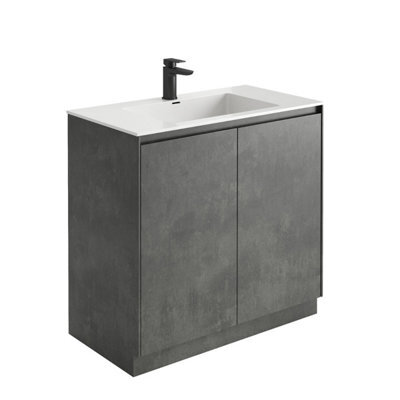 Plum&clay Rigel Concrete Floor Standing Bathroom Vanity Unit With White Basin (W)900mm (H)850mm
