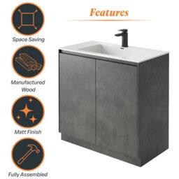 Plum&clay Rigel Concrete Grey Floor Standing Bathroom Vanity Unit With White Basin (W)900mm (H)850mm - thumbnail 5