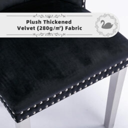 HomeTouch Set Of 4 Lux Velvet Dining Chairs With Steel Legs And Pull Knocker Back Tufted Kitchen Chairs Home Office Accent Chairs Black - thumbnail 9