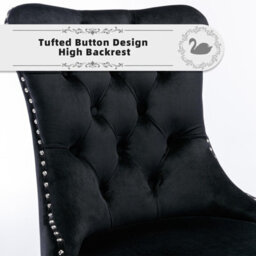 HomeTouch Set Of 4 Lux Velvet Dining Chairs With Steel Legs And Pull Knocker Back Tufted Kitchen Chairs Home Office Accent Chairs Black - thumbnail 8