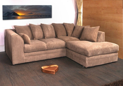 Darnall 4 Seater Sofa Right Hand Facing Jumbo Cord Corner Sofa With Modern Scatter Back - Brown