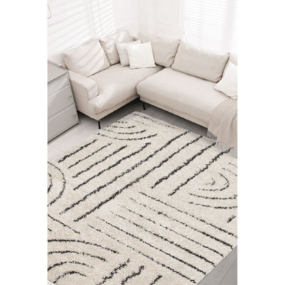 Melrose Voyage Shaggy Ivory Lines Patterned Indoor Large Area Rug 160/230Cm - image 1