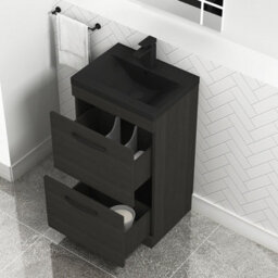 Royal Bathrooms Turin 500mm Floor Standing Vanity Unit 2 Drawer Hale Black With Black Basin & Handles - thumbnail 6