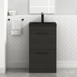 Royal Bathrooms Turin 500mm Floor Standing Vanity Unit 2 Drawer Hale Black With Black Basin & Handles - thumbnail 4