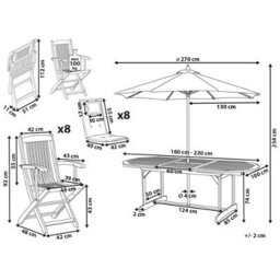 Beliani Maui Ii 8 Seater Garden Dining Set Dark Red Acacia Wood With Parasol - thumbnail 3