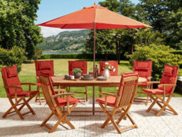 Beliani Maui Ii 8 Seater Garden Dining Set Dark Red Acacia Wood With Parasol - thumbnail 2