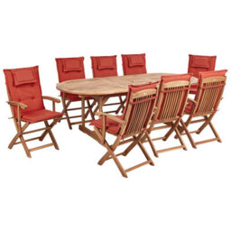 Beliani Maui Ii 8 Seater Garden Dining Set Dark Red Acacia Wood With Parasol - thumbnail 4
