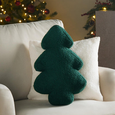 OHS Winter Cushion 1 Pack Christmas Tree Filled Home Decor Plush Soft Fleece, Green - image 1