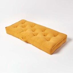 Homescapes Mustard Yellow Cotton 2 Seater Booster Cushion - thumbnail 2