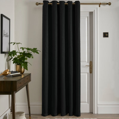 Fusion Strata Dim Out Woven Black Eyelet Single Panel Door Curtain - image 1